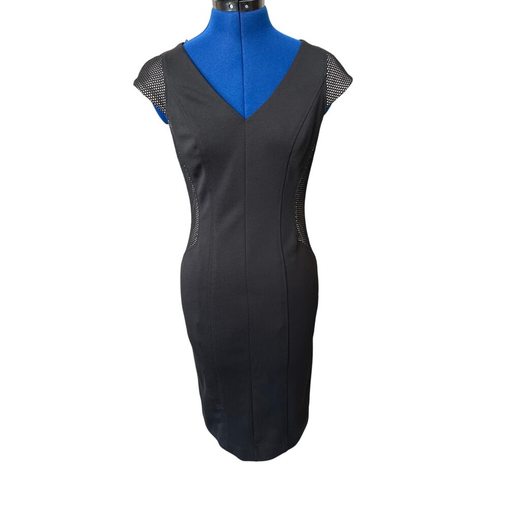 Maggie London Cap Sleeve Black Slimming Illusion Dress Womens Size 4 Career